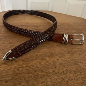 Perry Ellis Braided Leather Belt - Rich Brown Size 38